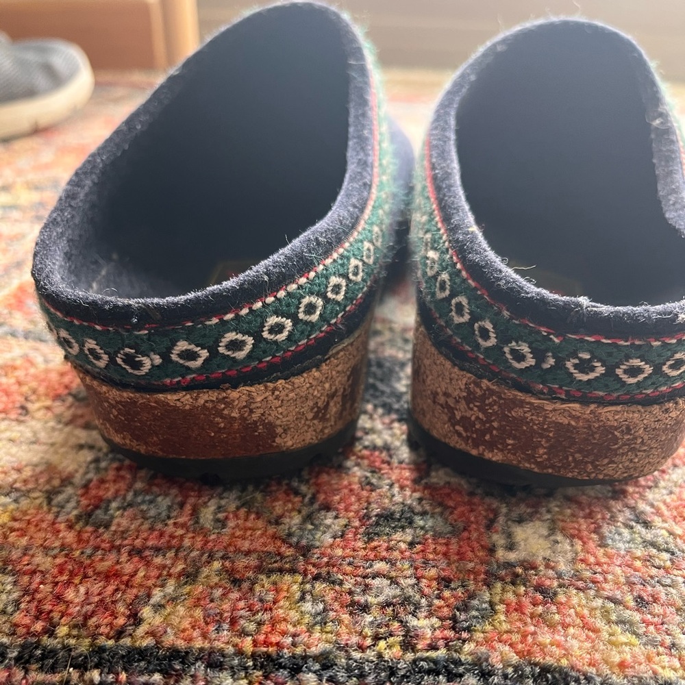 Haflinger Black Wool Slip-On Clogs with Trim - Picture 3 of 7
